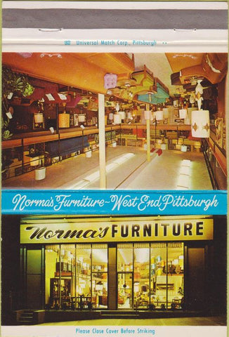 Matchbook Cover - Norma's Furniture West End Pittsburgh PA 40 Strike