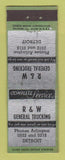 Matchbook Cover - R&W Trucking Detroit MI ARROW