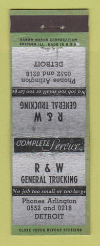 Matchbook Cover - R&W Trucking Detroit MI ARROW
