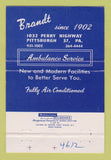 Matchbook Cover - Brandt Funeral Home Pittsburgh PA 40 Strike