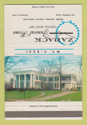 Matchbook Cover - Zaback Funeral Home Ashtabula OH 40 Strike