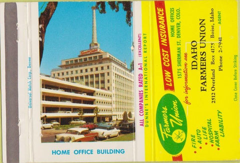Matchbook Cover - Idaho Farmers Union Boise ID 40 Strike