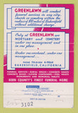 Matchbook Cover - Greenlawn Mortuary Cemetery Bakersfield CA  40 Strike