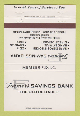 Matchbook Cover - Farmers Savings Bank Joice IA 40 Strike
