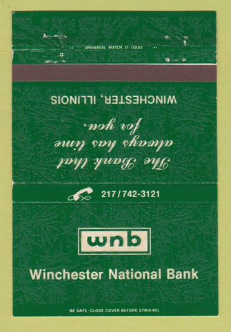 Matchbook Cover - Winchester National Bank IL 40 Strike