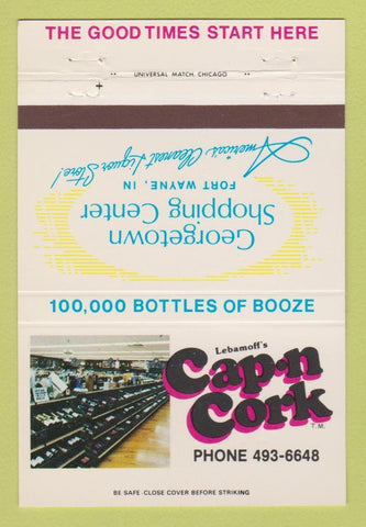 Matchbook Cover - Lebamoff's Cap n Cork Liquor Fort Wayne IN 40 Strike