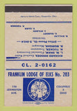 Matchbook Cover - Elks Lodge Franklin Columbus OH 40 Strike