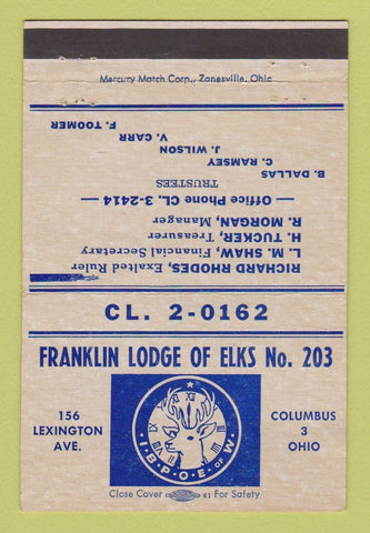 Matchbook Cover - Elks Lodge Franklin Columbus OH 40 Strike