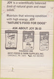 Matchbook Cover - Joy Dog Food Best Feeds Oakland PA 40 Strike
