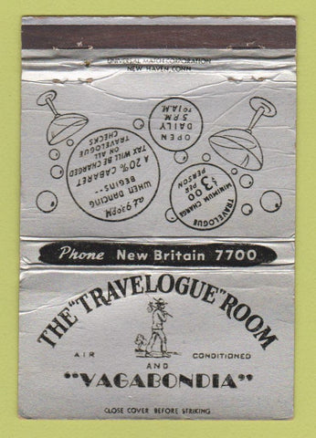 Matchbook Cover - Travelogue Room Vagabondia New Britain CT WORN 40 Strike