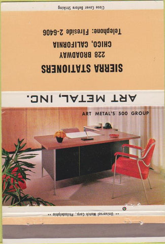 Matchbook Cover - Metal Art 60s Modern Furniture Chico CA 40 Strike