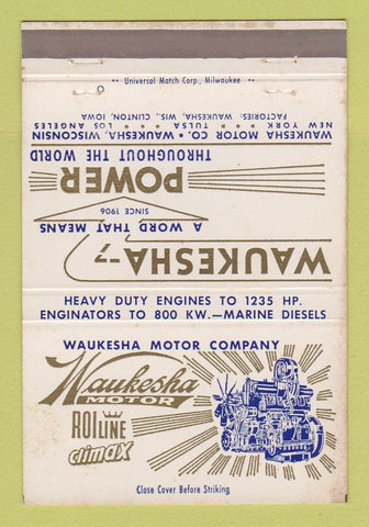 Matchbook Cover - Waukesha Motor WI  40 Strike