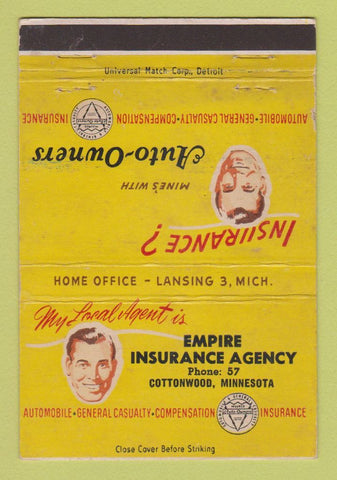 Matchbook Cover - Empire Insurance Agency Cottonwood MN WEAR 40 Strike