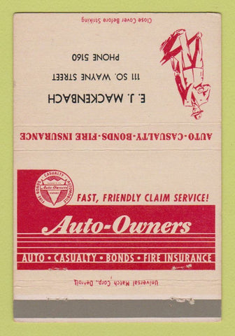 Matchbook Cover - EJ Mackenbach Insurance  40 Strike