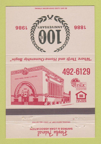 Matchbook Cover - Peoples Federal Savings Loan 1986 40 Strike