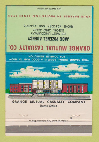 Matchbook Cover - Grange Mutual Insurance Pozenel Lisbon OH 40 Strike