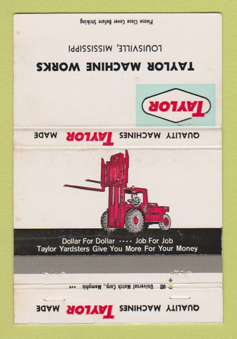 Matchbook Cover - Taylor Fork Lifts Machine Works Louisville MS 40 Strike
