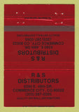 Matchbook Cover - R&S Distributors Drywall Commerce City Colorado RED 40 Strike