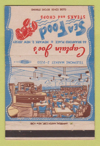 Matchbook Cover - Captain Joe's Seafood Newark NJ lobster 40 Strike