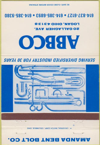 Matchbook Cover - Abbco Amanda Bent Bolt Logan OH 40 Strike