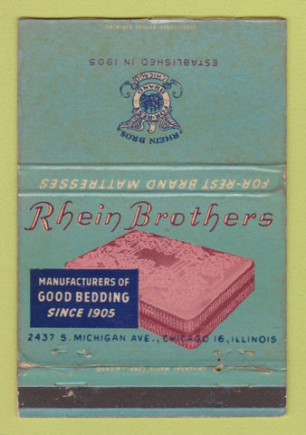 Matchbook Cover - Rhein Brothers Mattresses Bedding Chicago IL WEAR 40 Strike
