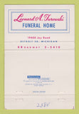 Matchbook Cover - Leonard Turowski Funeral Home Detroit MI 40 Strike