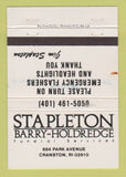 Matchbook Cover - Stapleton Barry Holdredge Funeral Cranston RI WORN 40 Strike