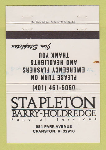 Matchbook Cover - Stapleton Barry Holdredge Funeral Cranston RI WORN 40 Strike