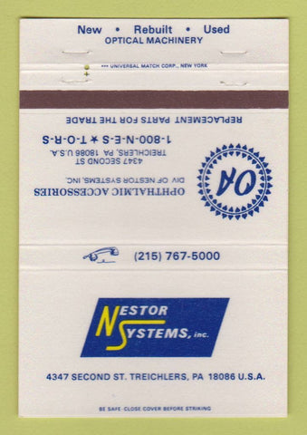 Matchbook Cover - Nestor Systems Ophthalmic Machinery Treichlers PA 40 Strike