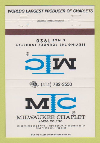 Matchbook Cover - Milwaukee Chaplet New Berlin WI 40 Strike
