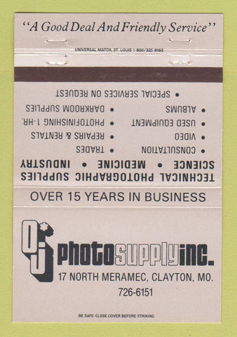 Matchbook Cover - OJ Photo Supply Clayton MO 40 Strike