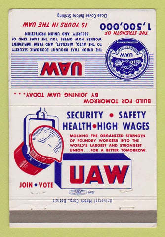 Matchbook Cover - UAW Union Auto Workers 40 Strike