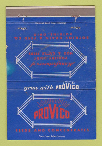 Matchbook Cover - Provico Feeds Concentrates Botkins OH WORN 40 Strike