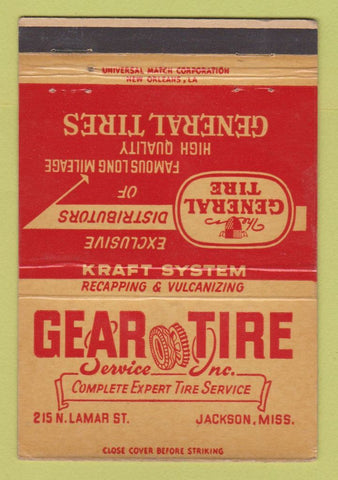 Matchbook Cover - General Tire Gar Tire Service Jackson MS 40 Strike