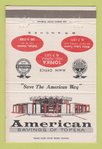 Matchbook Cover - American Savings Topeka KS 40 Strike
