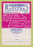 Matchbook Cover - RA Humphries Real Estate Washington DC 40 Strike