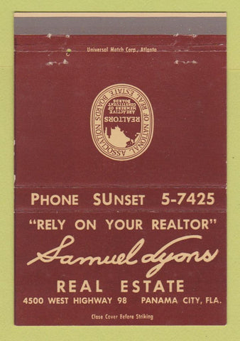 Matchbook Cover - Samuel Lyons Real Estate Panama City FL 40 Strike