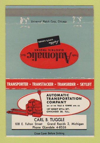 Matchbook Cover - Automatic Fork Lifts Carl Tuggle Grand Rapids MI 40 Strike