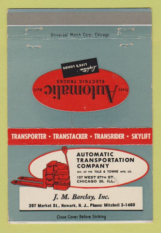 Matchbook Cover - Automatic Fork Lifts JM Barclay Newark NJ 40 Strike