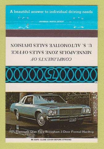 Matchbook Cover - 1975 Plymouth Gran Fury Minneapolis MN Zone 40 Strike