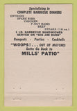 Matchbook Cover - Mills' Patio Santa Rosa CA BBQ WHITE 40 Strike