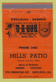 Matchbook Cover - Mills' Patio Santa Rosa CA BBQ ORANGE 40 Strike