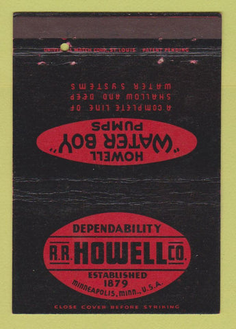 Matchbook Cover - RR Howell Water Boy Pumps Minneapolis MN 40 Strike