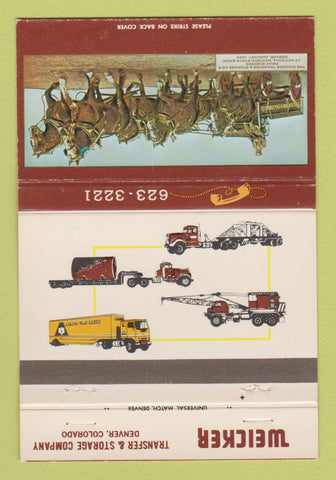 Matchbook Cover - Weicker Transfer Trucking Denver Colorado WEAR 40 Strike