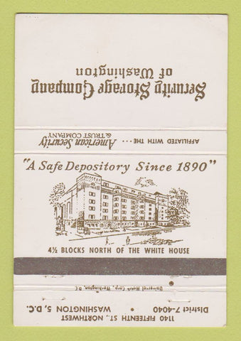 Matchbook Cover - Security Storage Washington DC 40 Strike