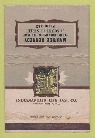 Matchbook Cover - Indianapolis Life Insurance Maurice Kennedy WEAR 40 Strike
