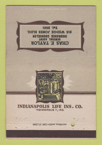 Matchbook Cover - Indianapolis Life Insurance Chas Taylor 40 Strike
