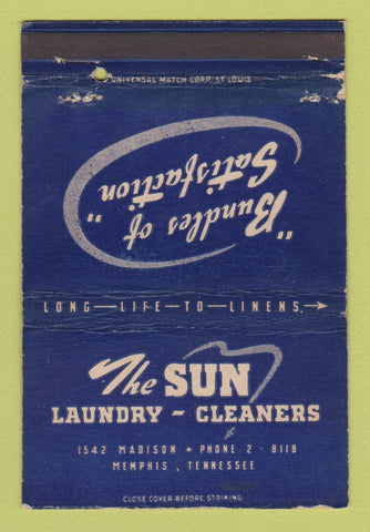 Matchbook Cover - Sun Laundry Cleaners Memphis TN WORN 40 Strike