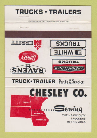 Matchbook Cover Chesley Semi Trucks White Freightliner Mankato MN WEAR 40 Strike