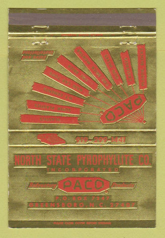 Matchbook Cover - Paco North State Pyrophyllite Greensboro NC 40 Strike